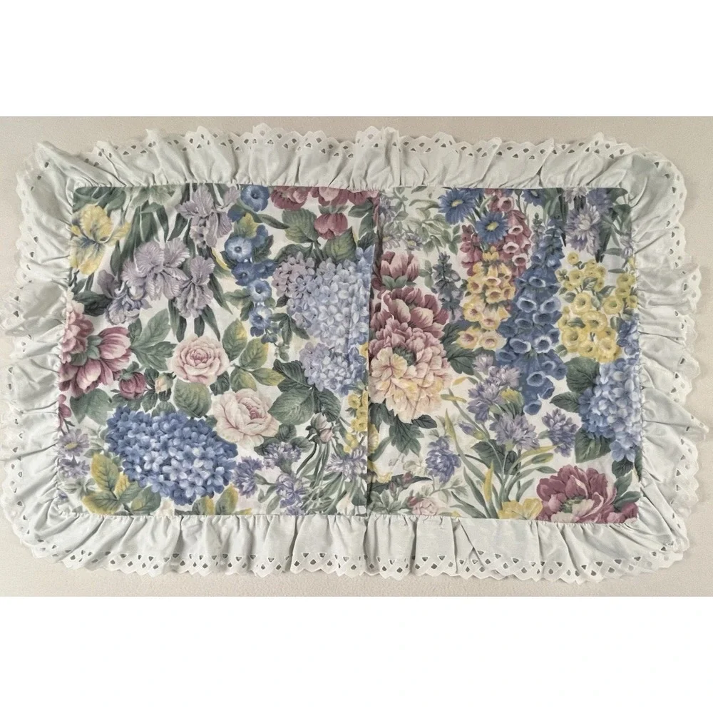Glynda Turley's Flower‎ Garden 3 Pillow Shams King Eyelet Ruffle Cottage Shabby